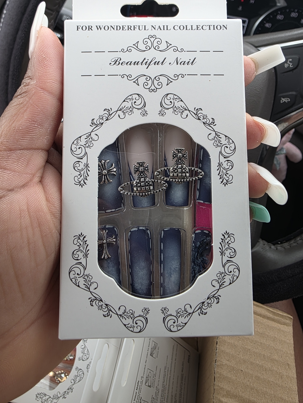 Beautiful Nail Pack - Blue Ombre False Nails with Silver Charms